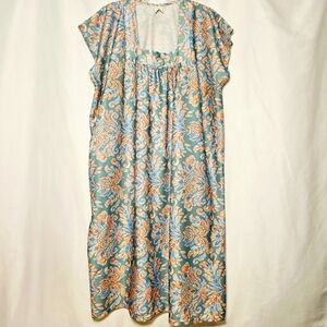 Vintage Lady Lindsay Polyester Duster House Dress Blues Pinks Teal Size Medium